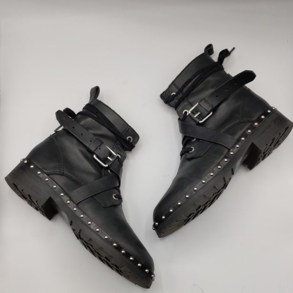 All Saints Leather Embellished Combat Boots 37/6 - Picture 1 of 11